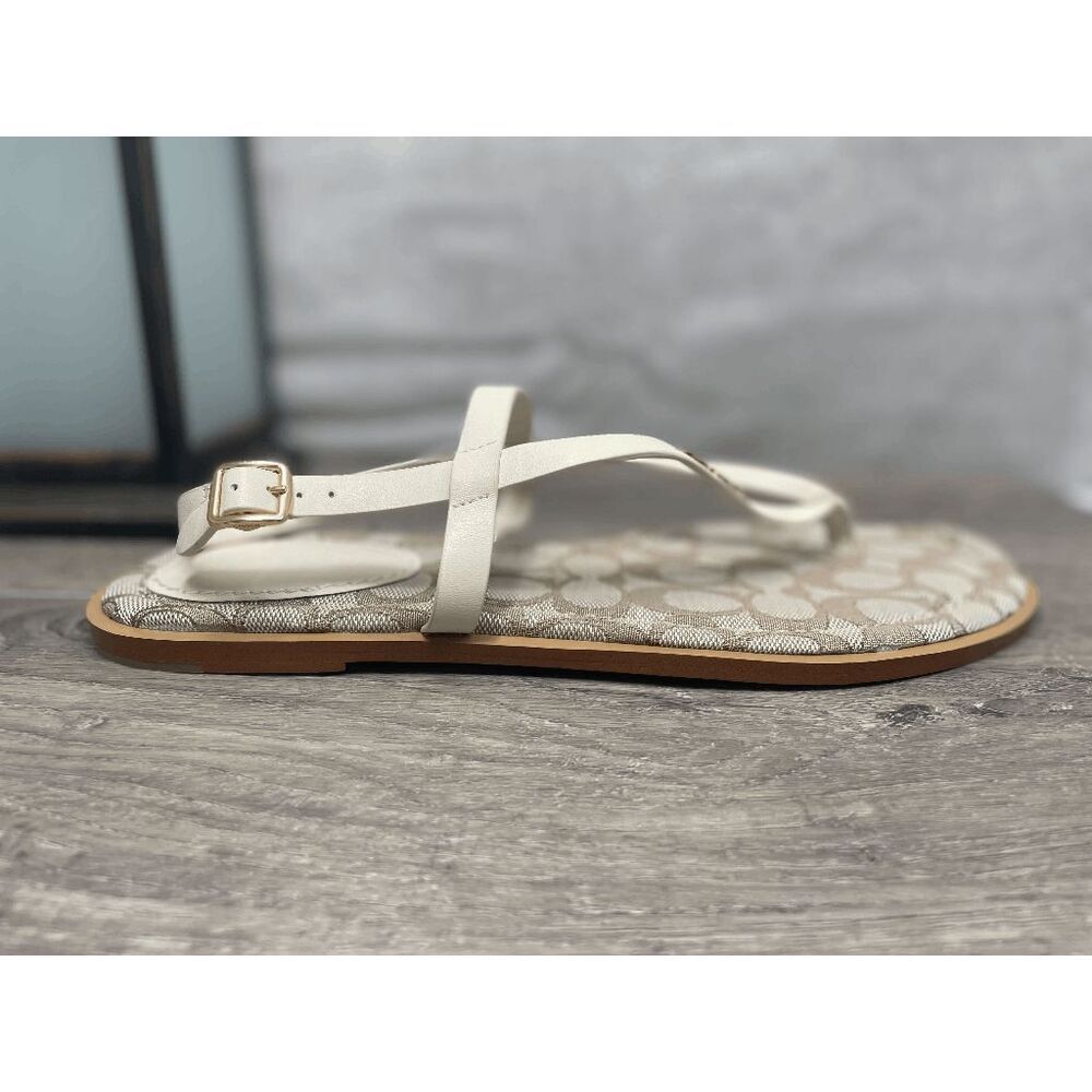 Coach Women's Josie Leather Sandals - Chalk/Stone 10B - Picture 4 of 13